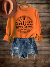 Load image into Gallery viewer, Halloween Women&#39;s Salem Broom Company Crewneck Sweatshirt, Funny Halloween Witch Shirt
