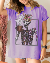 Load image into Gallery viewer, Halloween Comfort Colors® T-Shirt Women&#39;s Skeleton Coffee Funny Fall Colors T-Shirt,
