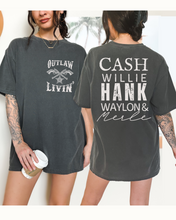 Load image into Gallery viewer, Outlaw Livin&#39; Comfort Colors® Shirt, Cash Willie Hank Waylon T-Shirt, Garment Dyed, Country Music Festival Tee
