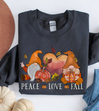 Load image into Gallery viewer, Peace Love Fall Women&#39;s Crewneck Sweatshirt, Cute Watercolor Gnomes Fall Shirt
