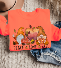 Load image into Gallery viewer, Peace Love Fall Women&#39;s Crewneck Sweatshirt, Cute Watercolor Gnomes Fall Shirt
