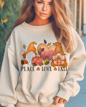 Load image into Gallery viewer, Peace Love Fall Women&#39;s Crewneck Sweatshirt, Cute Watercolor Gnomes Fall Shirt
