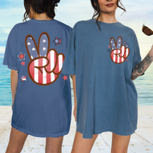 Load image into Gallery viewer, Peace Sign 4th of July Comfort Colors® T-Shirt, Retro Summer T-Shirt Dress, 1970&#39;s American Flag, Trendy T-Shirt
