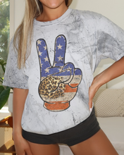 Load image into Gallery viewer, Women&#39;s Fourth of July Hippie Peace Sign Unisex Color Blast T-Shirt, July 4th Tie-Dye, Red White Blue Oversized Design
