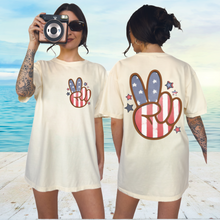 Load image into Gallery viewer, Peace Sign 4th of July Comfort Colors® T-Shirt, Retro Summer T-Shirt Dress, 1970&#39;s American Flag, Trendy T-Shirt
