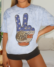 Load image into Gallery viewer, Women&#39;s Fourth of July Hippie Peace Sign Unisex Color Blast T-Shirt, July 4th Tie-Dye, Red White Blue Oversized Design
