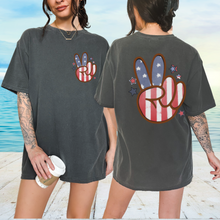 Load image into Gallery viewer, Peace Sign 4th of July Comfort Colors® T-Shirt, Retro Summer T-Shirt Dress, 1970&#39;s American Flag, Trendy T-Shirt
