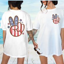 Load image into Gallery viewer, Peace Sign 4th of July Comfort Colors® T-Shirt, Retro Summer T-Shirt Dress, 1970&#39;s American Flag, Trendy T-Shirt
