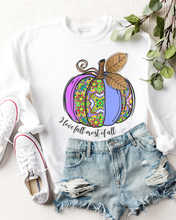 Load image into Gallery viewer, Women&#39;s I Love Fall Most Of All Hand Drawn Pumpkin Design Sweatshirt Gildan Pullover
