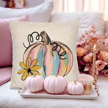 Load image into Gallery viewer, Fall Pillow Cover, Autumn Throw Pillow Cover, Rustic Farmhouse Home Decor, Rustic Decor, Watercolor Pink Pumpkin, Two Side Print, Four Sizes
