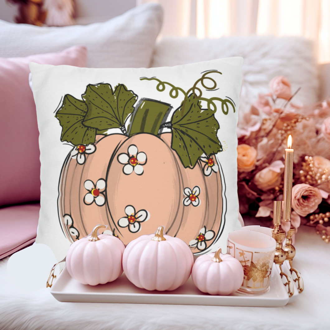 Pastel Pumpkin Double Sided Design Square Pillow Cover in four sizes, Pretty Pink Pumkin Throw Pillow Case