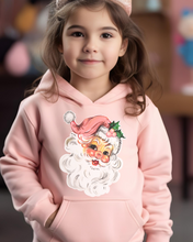 Load image into Gallery viewer, Kids or Youth Christmas Hooded Sweatshirt, Retro Pink Santa Clause Hoodie, Cozy, Warm Sweatshirt, Cute Pastel Santa on a cute hoodie
