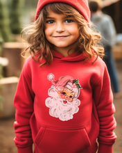 Load image into Gallery viewer, Kids or Youth Christmas Hooded Sweatshirt, Retro Pink Santa Clause Hoodie, Cozy, Warm Sweatshirt, Cute Pastel Santa on a cute hoodie
