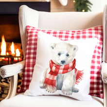 Load image into Gallery viewer, Christmas Pillow Cover, Polar Bear Pillow Cover, Christmas Scarf, Holiday Pillow Cover, Holiday Decor Pillow Cover
