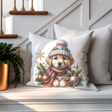 Load image into Gallery viewer, Christmas Pillow Cover, Christmas Puppies Pillow Cover, Cute Holiday Pillow Cover, Christmas Porch Decor
