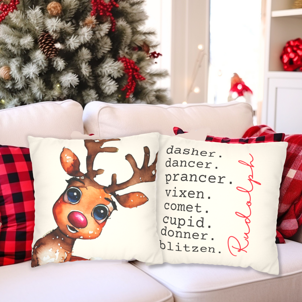 Christmas Pillow Covers, Country Square Covers, Rudolph Decor, Reindeer Pillowcase Set, Christmas Farmhouse Decor