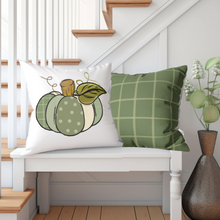 Load image into Gallery viewer, Fall Pillow Covers, Rustic Country Square covers, Country Farmhouse Decor, Pillowcase Set, Sage Green Pumpkin Pillow Covers
