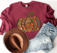 Load image into Gallery viewer, Women&#39;s Hand Drawn Pumpkin Design Sweatshirt Gildan Pullover
