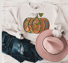 Load image into Gallery viewer, Women&#39;s Hand Drawn Pumpkin Design Sweatshirt Gildan Pullover
