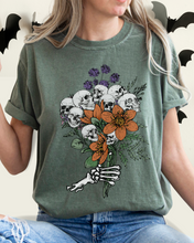 Load image into Gallery viewer, Halloween Skeletons Retro Flower Bouquet Comfort Colors® T-Shirt Women&#39;s Fall Halloween Colors T-Shirt
