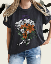 Load image into Gallery viewer, Halloween Skeletons Retro Flower Bouquet Comfort Colors® T-Shirt Women&#39;s Fall Halloween Colors T-Shirt
