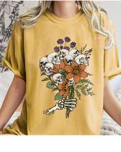 Load image into Gallery viewer, Halloween Skeletons Retro Flower Bouquet Comfort Colors® T-Shirt Women&#39;s Fall Halloween Colors T-Shirt
