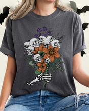 Load image into Gallery viewer, Halloween Skeletons Retro Flower Bouquet Comfort Colors® T-Shirt Women&#39;s Fall Halloween Colors T-Shirt
