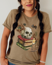 Load image into Gallery viewer, Spooky Spell Books shirt, Halloween Book Lover t-shirt, Skull Halloween t-shirt, Scary books shirt, Halloween book, Creepy Bats
