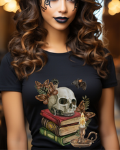 Load image into Gallery viewer, Spooky Spell Books shirt, Halloween Book Lover t-shirt, Skull Halloween t-shirt, Scary books shirt, Halloween book, Creepy Bats
