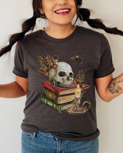 Load image into Gallery viewer, Spooky Spell Books shirt, Halloween Book Lover t-shirt, Skull Halloween t-shirt, Scary books shirt, Halloween book, Creepy Bats
