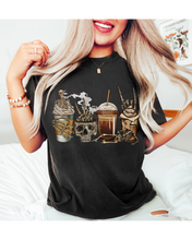 Load image into Gallery viewer, Pumpkin Spice Coffee Halloween Spooky Season Comfort Colors® Halloween T-Shirt, Women&#39;s Skeletons and Skulls T-Shirt
