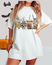 Load image into Gallery viewer, Pumpkin Spice Coffee Halloween Spooky Season Comfort Colors® Halloween T-Shirt, Women&#39;s Skeletons and Skulls T-Shirt
