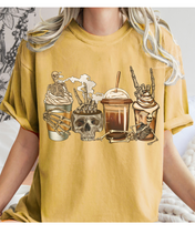 Load image into Gallery viewer, Pumpkin Spice Coffee Halloween Spooky Season Comfort Colors® Halloween T-Shirt, Women&#39;s Skeletons and Skulls T-Shirt
