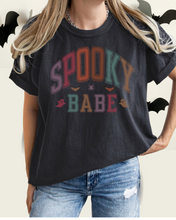 Load image into Gallery viewer, Spooky Babe Halloween or Fall Comfort Colors® Halloween T-Shirt, Women&#39;s Varsity Letters T-Shirt
