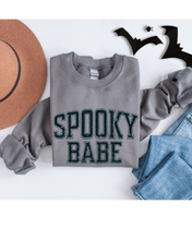 Load image into Gallery viewer, Halloween Spooky Babe Crewneck Sweatshirt, Women&#39;s Cozy Halloween or Fall Pullover
