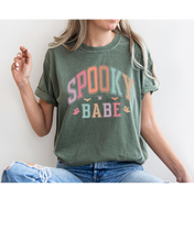 Load image into Gallery viewer, Spooky Babe Halloween or Fall Comfort Colors® Halloween T-Shirt, Women&#39;s Varsity Letters T-Shirt
