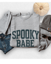 Load image into Gallery viewer, Halloween Spooky Babe Crewneck Sweatshirt, Women&#39;s Cozy Halloween or Fall Pullover
