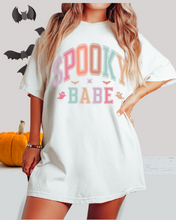 Load image into Gallery viewer, Spooky Babe Halloween or Fall Comfort Colors® Halloween T-Shirt, Women&#39;s Varsity Letters T-Shirt
