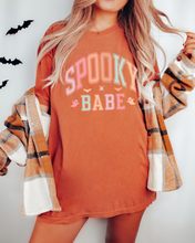 Load image into Gallery viewer, Spooky Babe Halloween or Fall Comfort Colors® Halloween T-Shirt, Women&#39;s Varsity Letters T-Shirt
