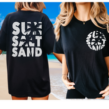 Load image into Gallery viewer, Sun, Salt, Sand Comfort Colors® T-Shirt, Front and Back Retro Design T-Shirt Dress, 1970&#39;s Summer Beach Tee
