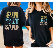 Load image into Gallery viewer, Sun, Salt, Sand Comfort Colors® T-Shirt, Front and Back Retro Design T-Shirt Dress, 1970&#39;s Summer Beach Tee
