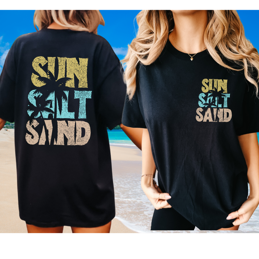 Sun, Salt, Sand Comfort Colors® T-Shirt, Front and Back Retro Design T-Shirt Dress, 1970's Summer Beach Tee