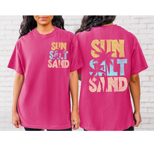 Load image into Gallery viewer, Sun, Salt, Sand Comfort Colors® T-Shirt, Front and Back Retro Design T-Shirt Dress, 1970&#39;s Summer Beach Tee
