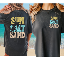 Load image into Gallery viewer, Sun, Salt, Sand Comfort Colors® T-Shirt, Front and Back Retro Design T-Shirt Dress, 1970&#39;s Summer Beach Tee
