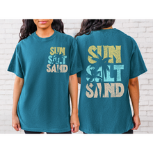 Load image into Gallery viewer, Sun, Salt, Sand Comfort Colors® T-Shirt, Front and Back Retro Design T-Shirt Dress, 1970&#39;s Summer Beach Tee
