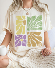 Load image into Gallery viewer, Abstract Sunflowers Comfort Colors T-Shirt, Women&#39;s Distressed-Look Design
