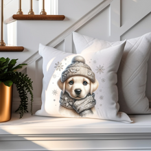 Load image into Gallery viewer, Christmas Pillow Cover, Christmas Puppies Pillow Cover, Cute Holiday Pillow Cover, Christmas Porch Decor
