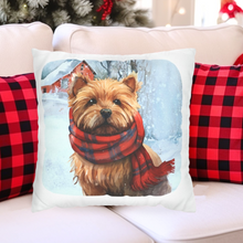 Load image into Gallery viewer, Christmas Pillow Cover, West Highland Terrier, Square Pillow Cover, Terrier in a Tartan Scarf, Holiday Pillow Cover, Holiday Decor Pillow Cover
