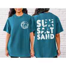 Load image into Gallery viewer, Sun, Salt, Sand Comfort Colors® T-Shirt, Front and Back Retro Design T-Shirt Dress, 1970&#39;s Summer Beach Tee
