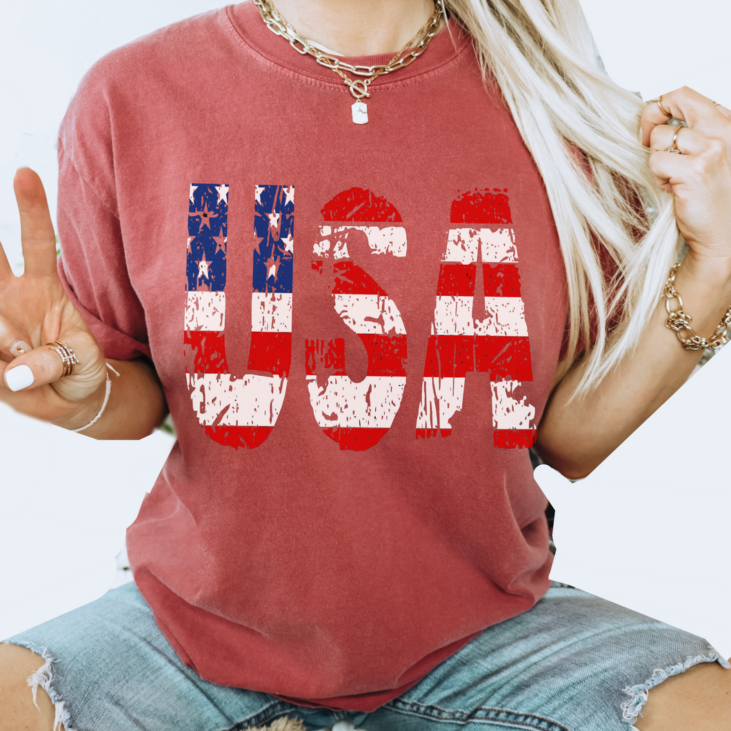 USA July 4th Comfort Colors® T-Shirt, T-Shirt Dress, Distressed Fourth of July Design, Oversized Print Summer T-Shirt